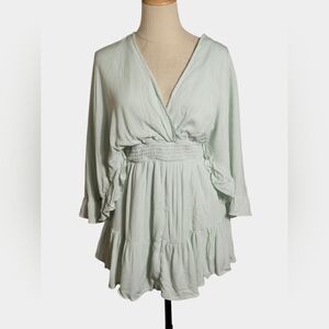 Forever 21 Seafoami Green Romantic Fairy V-Neck Ruffle Dress Romper NWT
